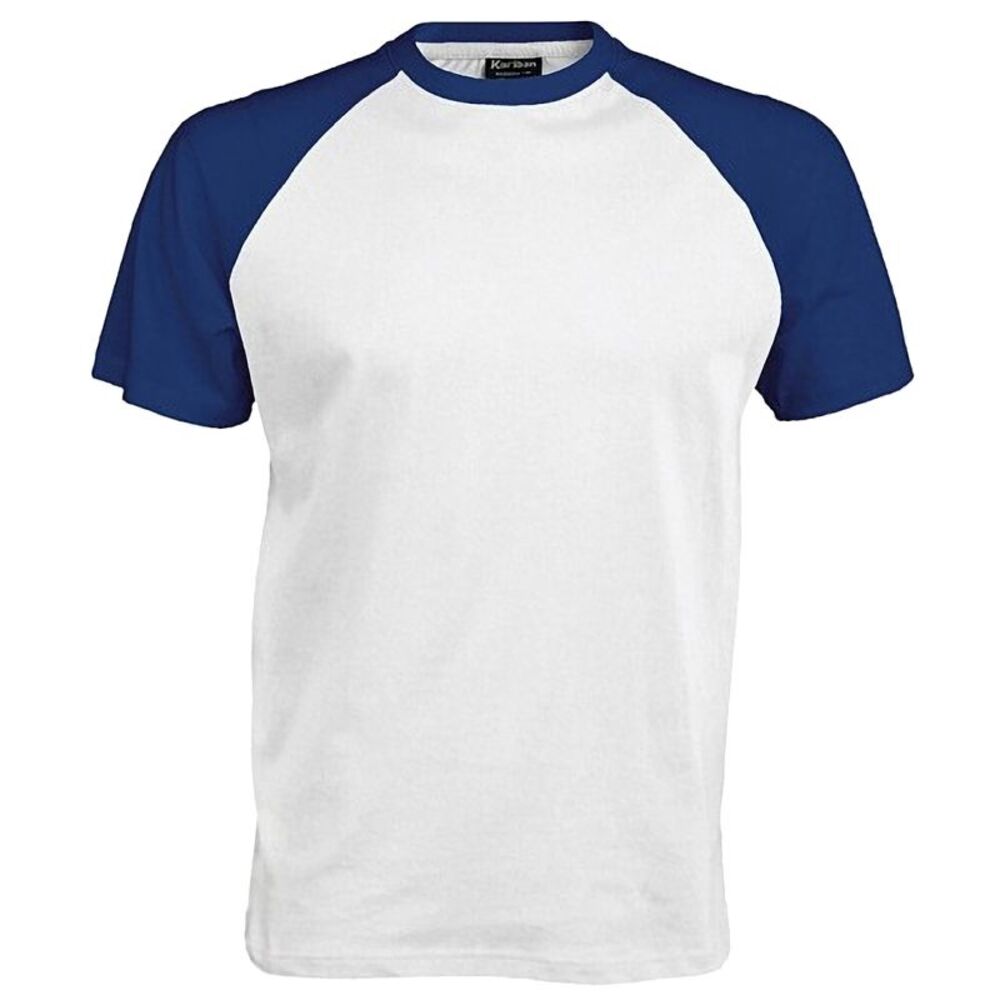 Kariban Mens Short Sleeve Baseball T-Shirt / White/Royal
